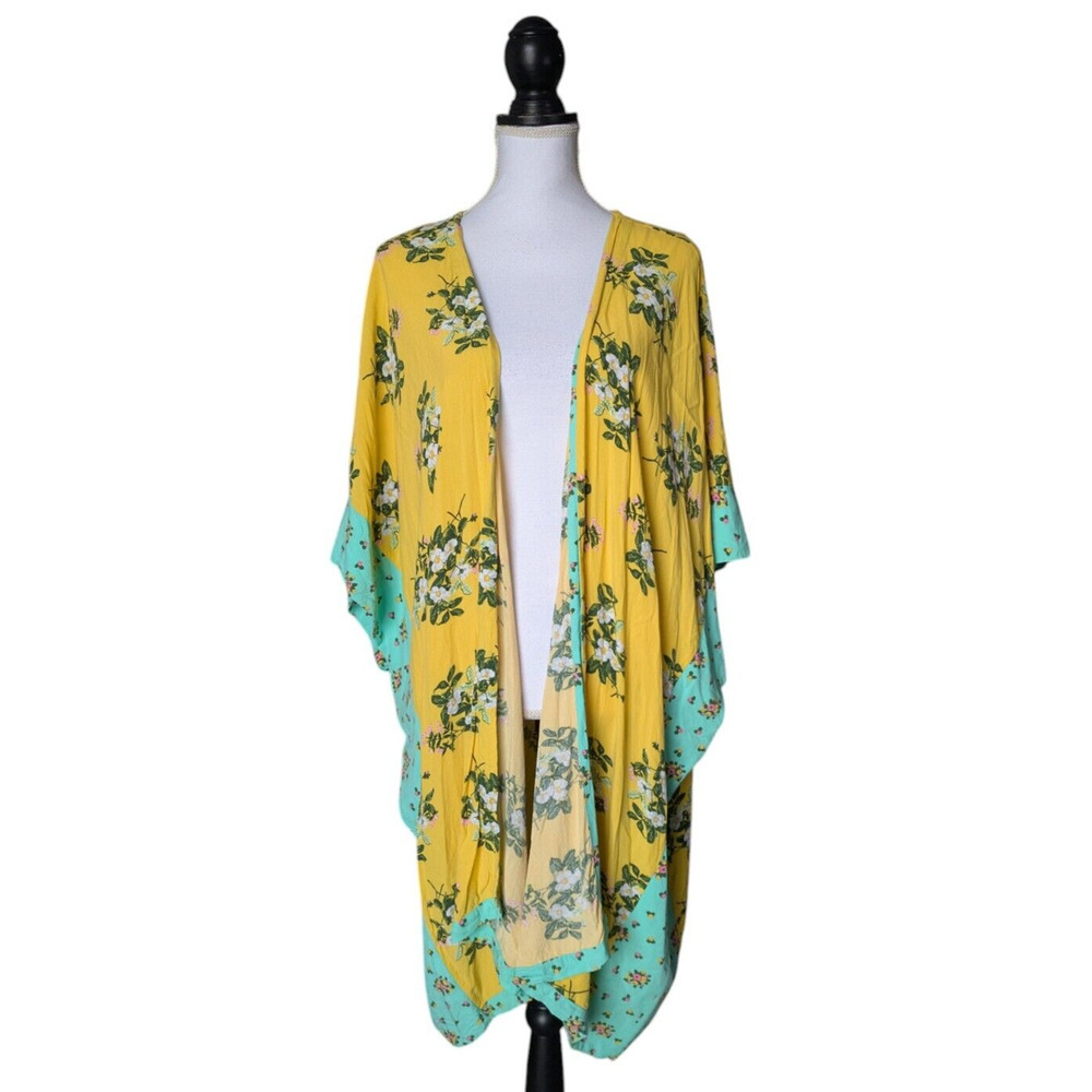 Matilda Jane What A Catch Kimono Floral Yellow Aqua Swim Cover Up Size M/L